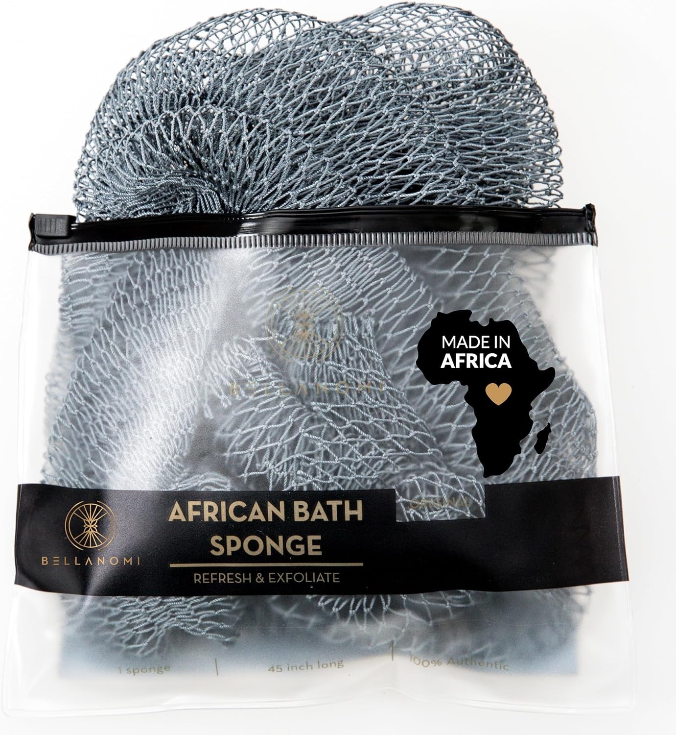 African Exfoliating Net Sponge, Authentic, Ethically Sourced from Nigeria, 45 Inches Long, Back Scrubber for Daily Use (Slate)