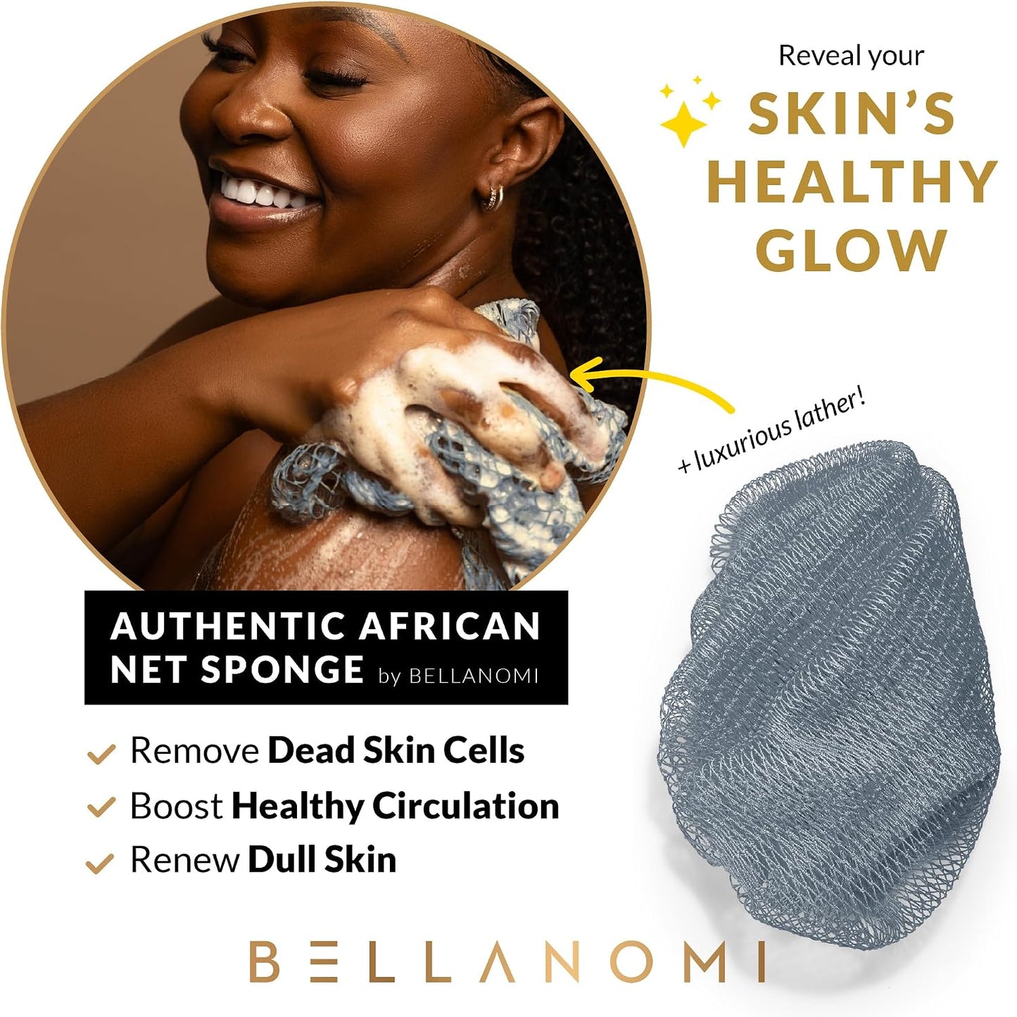 African Exfoliating Net Sponge, Authentic, Ethically Sourced from Nigeria, 45 Inches Long, Back Scrubber for Daily Use (Slate)