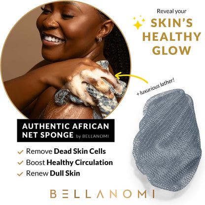 African Exfoliating Net Sponge, Authentic, Ethically Sourced from Nigeria, 45 Inches Long, Back Scrubber for Daily Use (Slate)