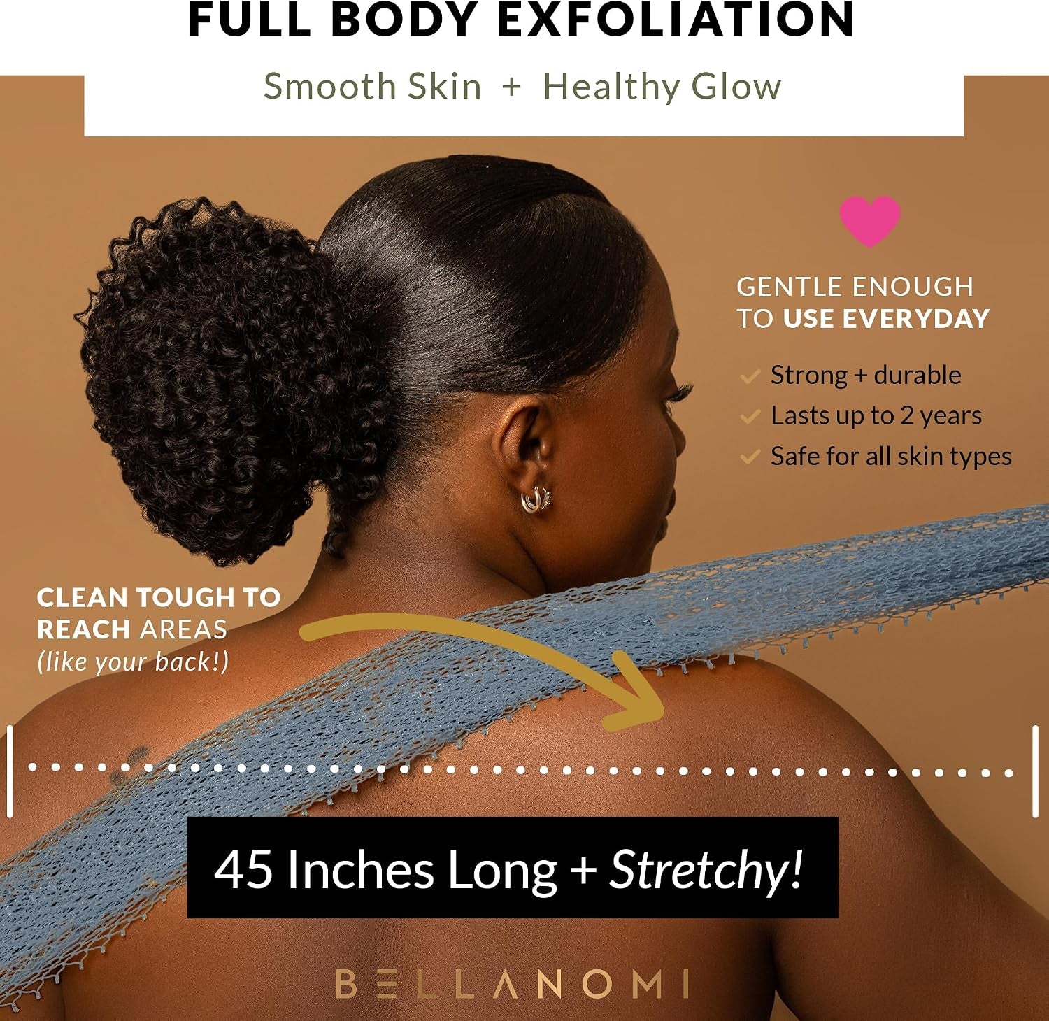 African Exfoliating Net Sponge, Authentic, Ethically Sourced from Nigeria, 45 Inches Long, Back Scrubber for Daily Use (Slate)